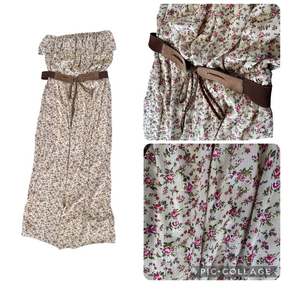 Allison Brittney Dresses & Skirts - Allison Brittney Beige Boho Peasant Strapless Ruffle Cottagecore Belted Dress